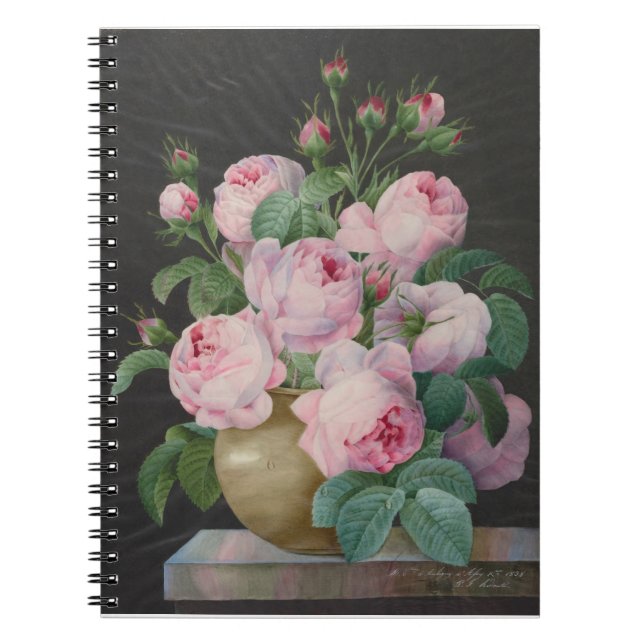 Caderno Espiral Rosas rosa em um vaso - Pierre Joseph Redouté (Frente)
