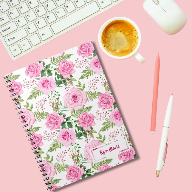 Caderno Espiral Rosas rosa personalizadas (Criador carregado)