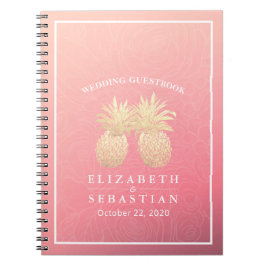 Caderno Espiral Rosas rosa-rosa do Casal de Abacaxi Dourado Guestb