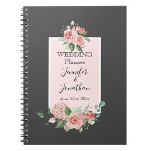 Caderno Espiral Rosas Rosa Simples Elegantes no Planner de Casamen