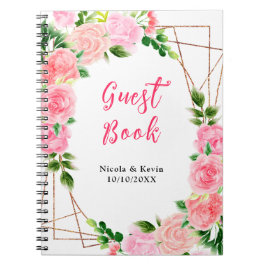Caderno Espiral Rosas Rosas com Folhagem Livro de Visitas de Casam