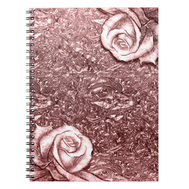 Caderno Espiral Rosas Rosas de Cromo Metálico Líquido do Dourada (Frente)