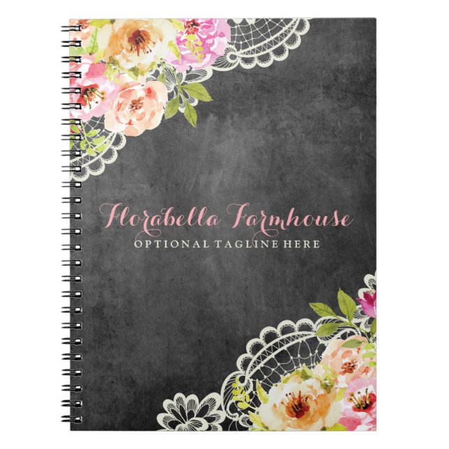 Caderno Espiral Rosas Rústicas em Quadro de Giz Fazenda Shabby Chi (Frente)