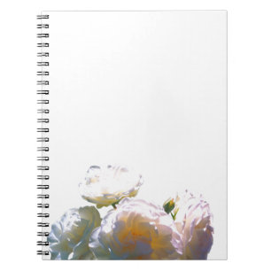 Caderno Espiral Rosas tons rosa laranja peônia branca elegante