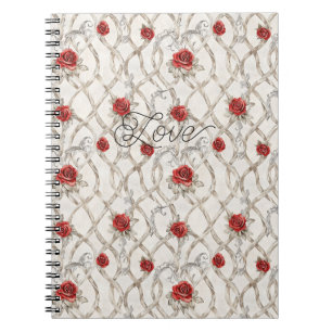 Caderno Espiral Rosas Vermelhas Amor Floral de Madeira Falsa