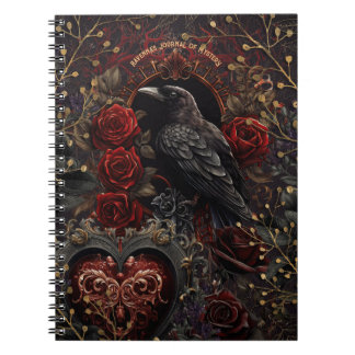 Caderno Espiral Rosas vermelhas de Beleza Gótica Escura Pássaro Co