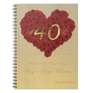 Caderno Espiral rosas vermelhas de Guestbook do Partido de Anivers