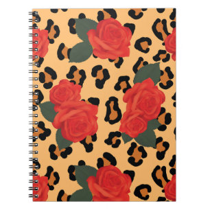 Caderno Espiral Rosas Vermelhas e Estampa de Leopardo