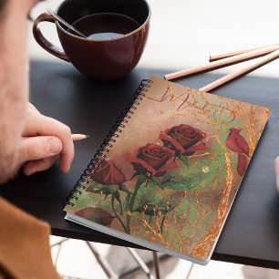 Caderno Espiral Rosas vermelhas, pássaro na árvore