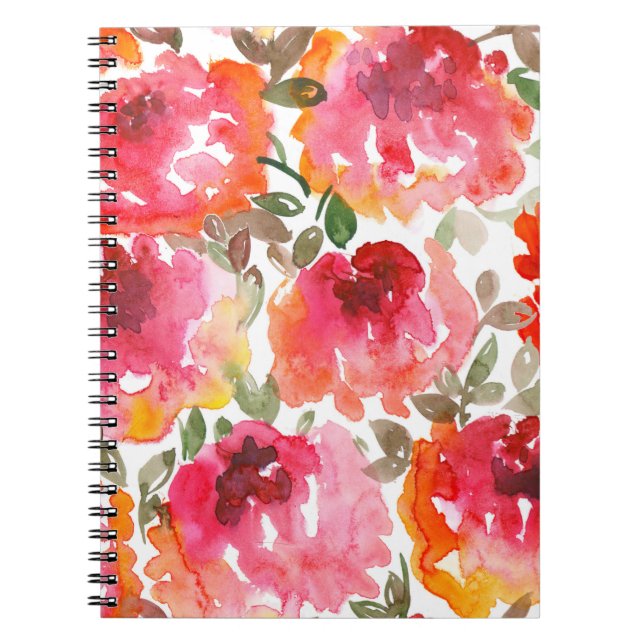 Caderno Espiral Rosas vermelhas Shabby, padrão perfeito. (Frente)
