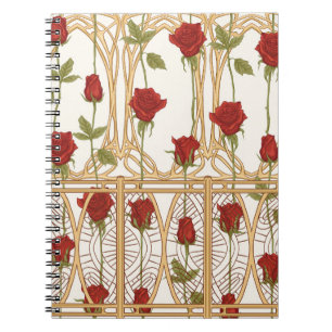 Caderno Espiral Rosas Vintage padrão sem falhas, fundo na arte
