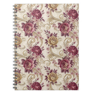 Caderno Espiral Rosas Vitorianas Reais - Padrão Floral Borgonha