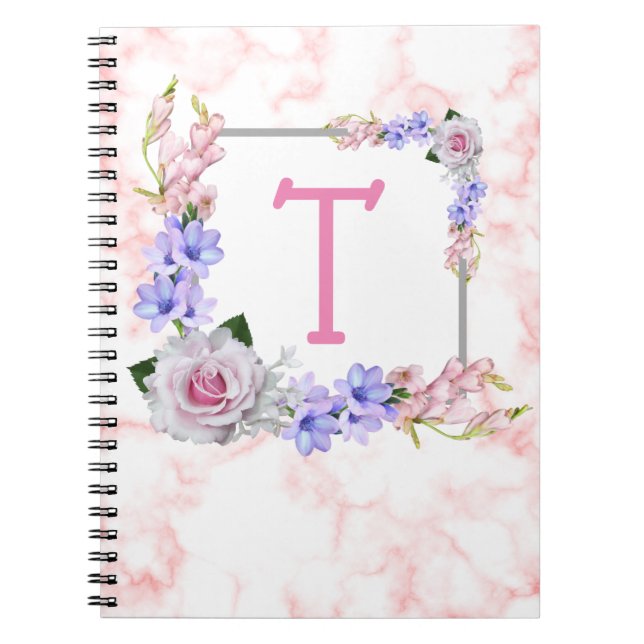 Caderno Espiral Rose Bouquet Monograma Rosa (Frente)