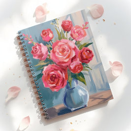 Caderno Espiral Rose Bouquet | Red Flower Vase Watercolor Floral