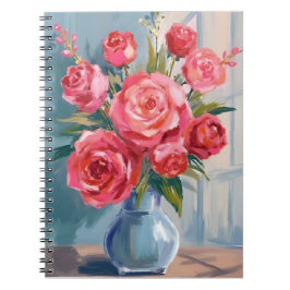 Caderno Espiral Rose Bouquet | Red Flower Vase Watercolor Floral