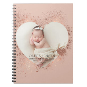 Caderno Espiral Rose Gold Brilho Estatísticas de Nascimento do Rec