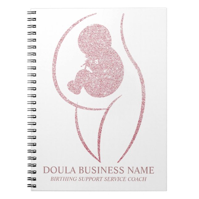 Caderno Espiral Rose Gold Glitter Doula & Birth Coach Journal (Frente)