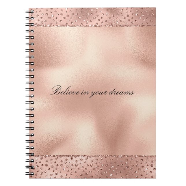 Caderno Espiral Rose Gold Pink Glam Glitter Dots       (Frente)