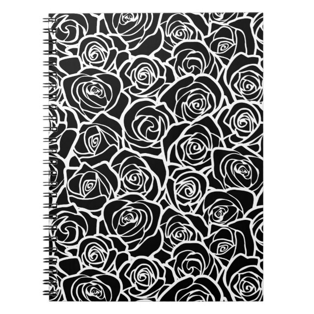 Caderno Espiral Roseiras brancas, pretas e pretas, da linhagem bra (Frente)
