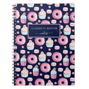Caderno Espiral Rosquinhas, cupcakes e macarões