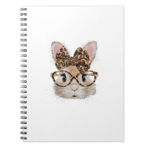 Caderno Espiral Rosto de Coelho Bunny Fofinho Lace Leopard Arco Óc