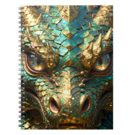 Caderno Espiral Rosto de Dragão Turquesa e Dourado