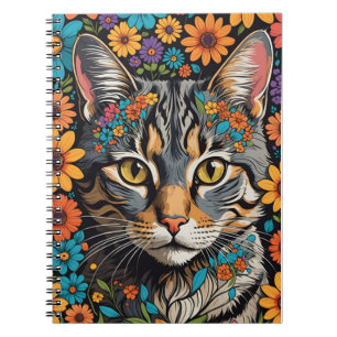 Caderno Espiral Rosto de gato nas flores