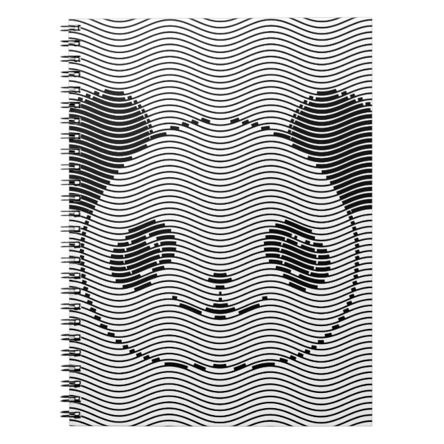 Caderno Espiral Rosto de Urso Panda em Padrão de Onda (Frente)