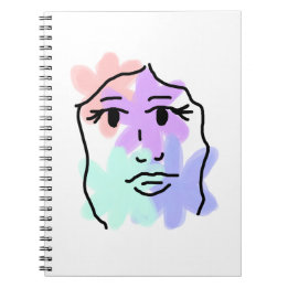 Caderno Espiral Rosto e flores abstrato (cores pálidas)