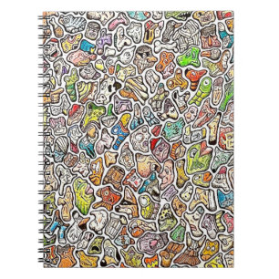 Caderno Espiral Rostos de Desenhos Animados Estranhos a Lápis de C