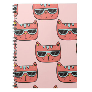 Caderno Espiral Rostos de gatos fofos, padrão contínuo.