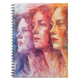 Caderno Espiral Rostos femininos - Pintura por aquarela