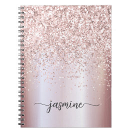 Caderno Espiral Roteiro de Nome de Monograma com Brilho em Rosa Do