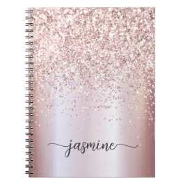 Caderno Espiral Roteiro de Nome Monograma Brilho Dourado Rosa Glam