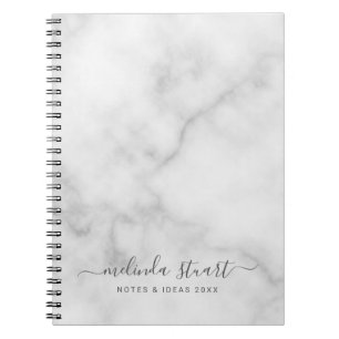 Caderno Espiral Roteiro Moderno Profissional Mármore Branco
