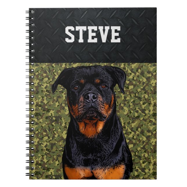 Caderno Espiral Rottweiler Cachorro Camo Nome Animal Legal (Frente)