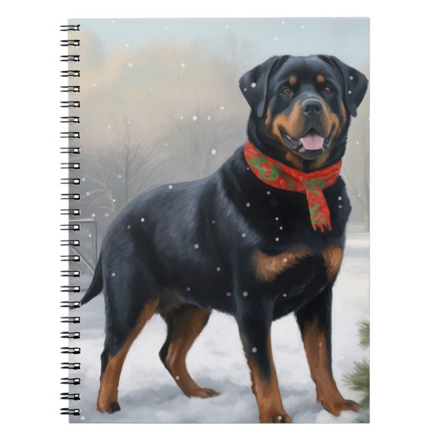 Caderno Espiral Rottweiler Cachorro na Neve (Frente)