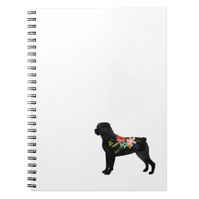 Caderno Espiral Rottweiler Cachorro Raça Boho Silhueta Floral (Frente)