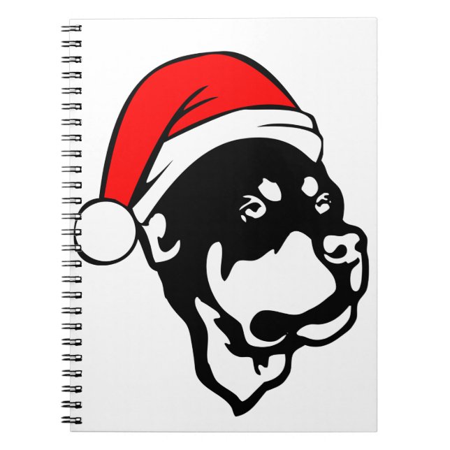 Caderno Espiral Rottweiler Cachorro vestindo Natal Vermelho Chapéu (Frente)
