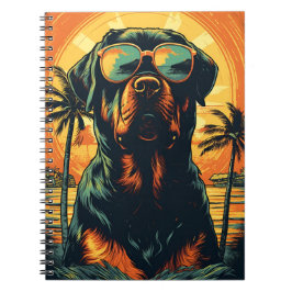 Caderno Espiral Rottweiler com óculos de sol na praia