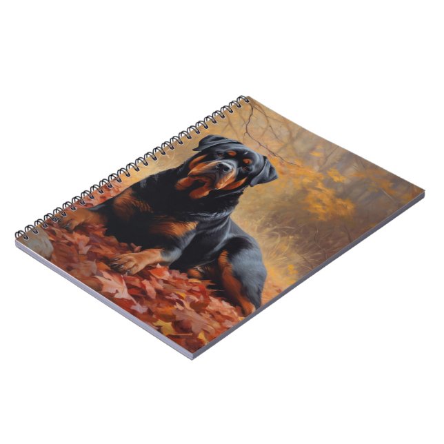 Caderno Espiral Rottweiler nas Folhas de outono cai inspirador (Left Side)