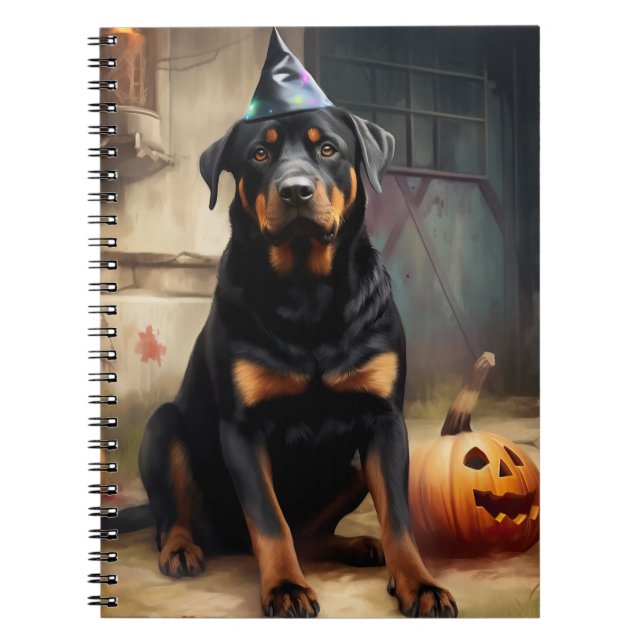 Caderno Espiral Rottweiler Pumpkins Halloween Assustado (Frente)