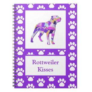 Caderno Espiral Rottweiler Rottie Dog Silhoule Paw Purple PY&B