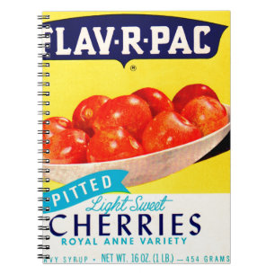 Caderno Espiral Rótulo das cerejas de 1930s da Flav-R-Pac