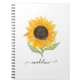 Caderno Espiral Rótulo de Girassol Rústico Mínimo Nome Personaliza