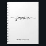 Caderno Espiral Rótulo de Nome com Monograma de Garota Branco Mini<br><div class="desc">Caderno personalizado minimalista feminino simples e limpo com monograma de nome branco. Este design apresenta seu primeiro nome em uma linda tipografia de letra manuscrita com cauda ornamentada, com o nome completo no modelo sobre fundo branco. São fáceis de personalizar e podem ser usados como Livro de Receitas, Diário Pessoal,...</div>
