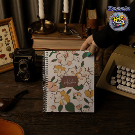 Caderno Espiral Rótulo de Nome de Jardim Floral Pastel Macio Nome