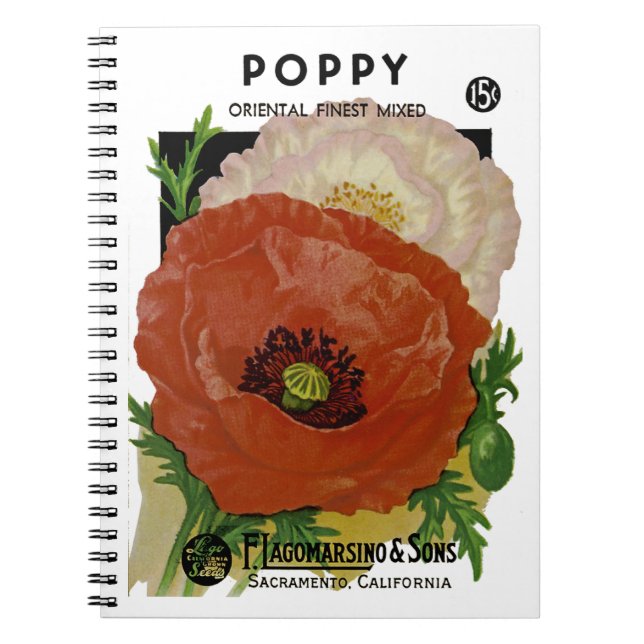 Caderno Espiral Rótulo do Pacote de Sementes da Poppy (Frente)