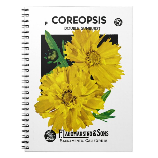 Caderno Espiral Rótulo do Pacote de Sementes de Coreopsis (Frente)