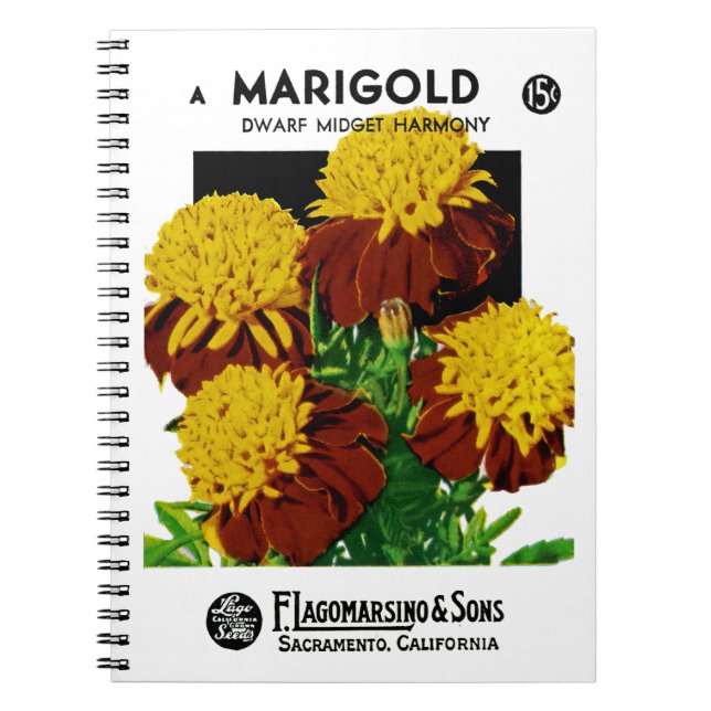 Caderno Espiral Rótulo do Pacote de Sementes Marigold (Frente)